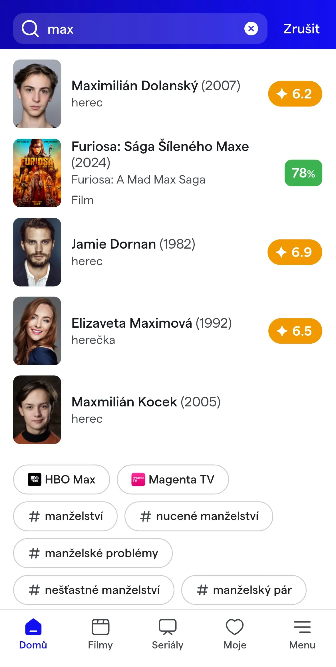 Novinky na Kinobox: vyhledávání